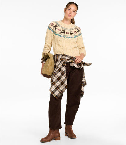 L.L.Bean Women's Signature Cotton Fisherman Sweater, Crewneck Fair Isle Classic Navy Fair Isle