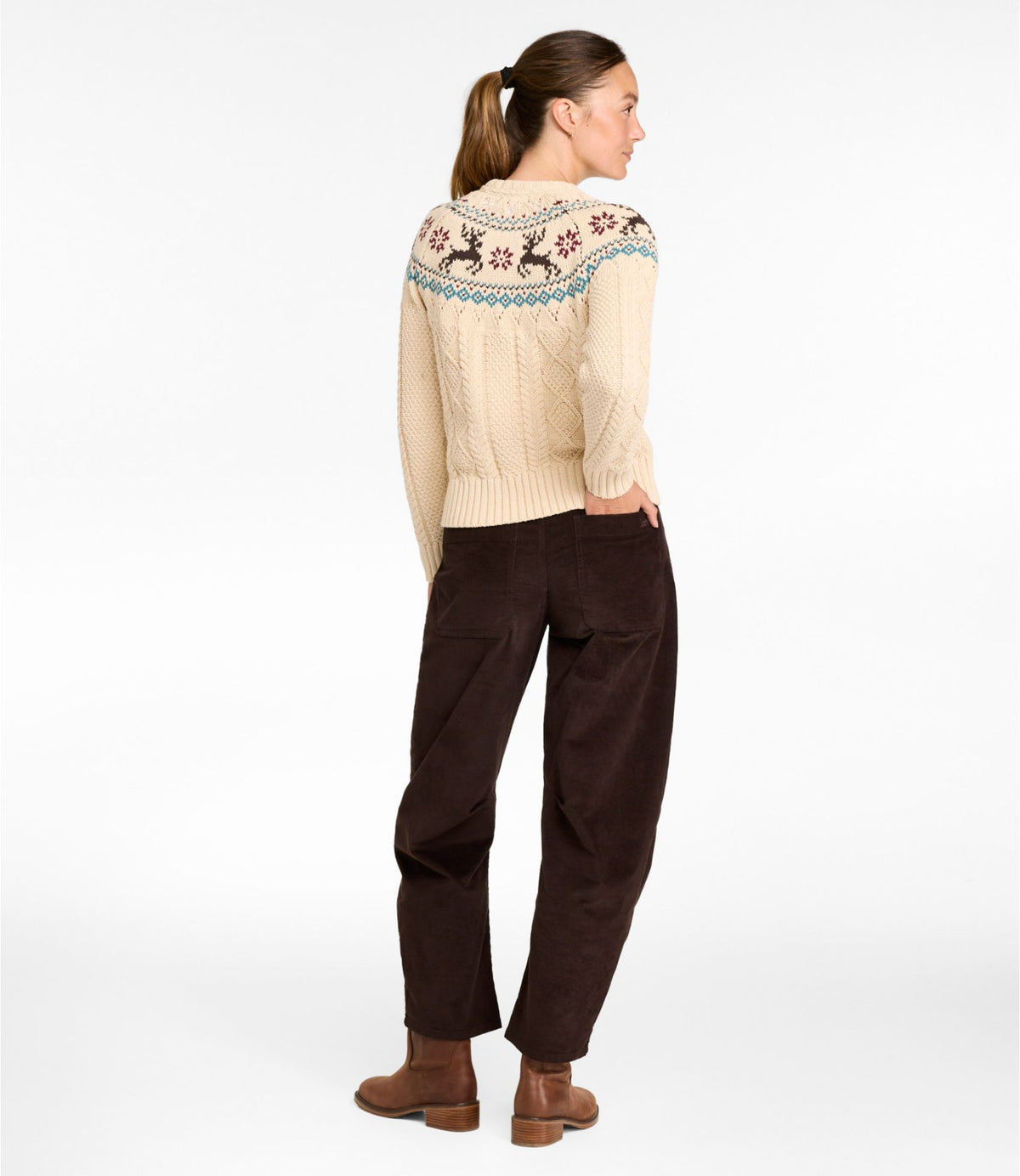 L.L.Bean Women's Signature Cotton Fisherman Sweater, Crewneck Fair Isle Classic Navy Fair Isle
