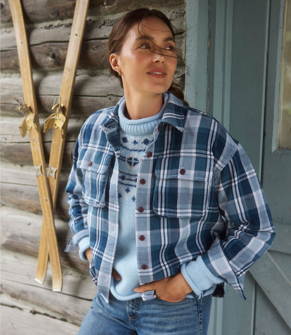 L.L.Bean Women's Signature Fisherman Twill Shirt Classic Navy Plaid