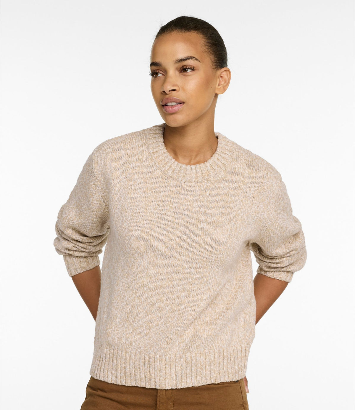 L.L.Bean Women's Cotton Ragg Sweater, Relaxed Crewneck Bone Marl