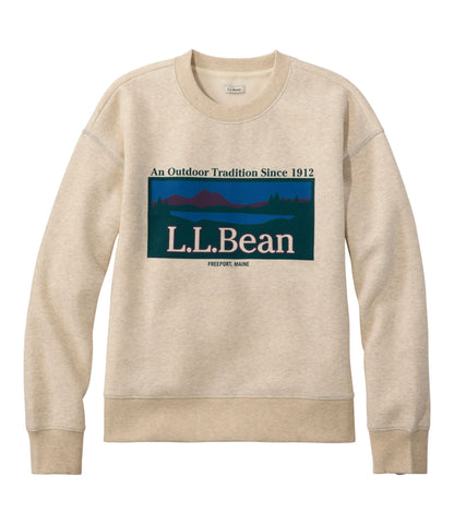 L.L.Bean Women's Mountain Classic Sweatshirt, Crewneck Logo Oatmeal Heather Retro Outdoor Tradition
