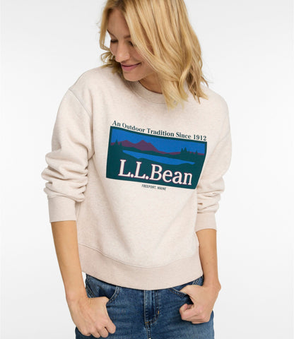 L.L.Bean Women's Mountain Classic Sweatshirt, Crewneck Logo Oatmeal Heather Retro Outdoor Tradition