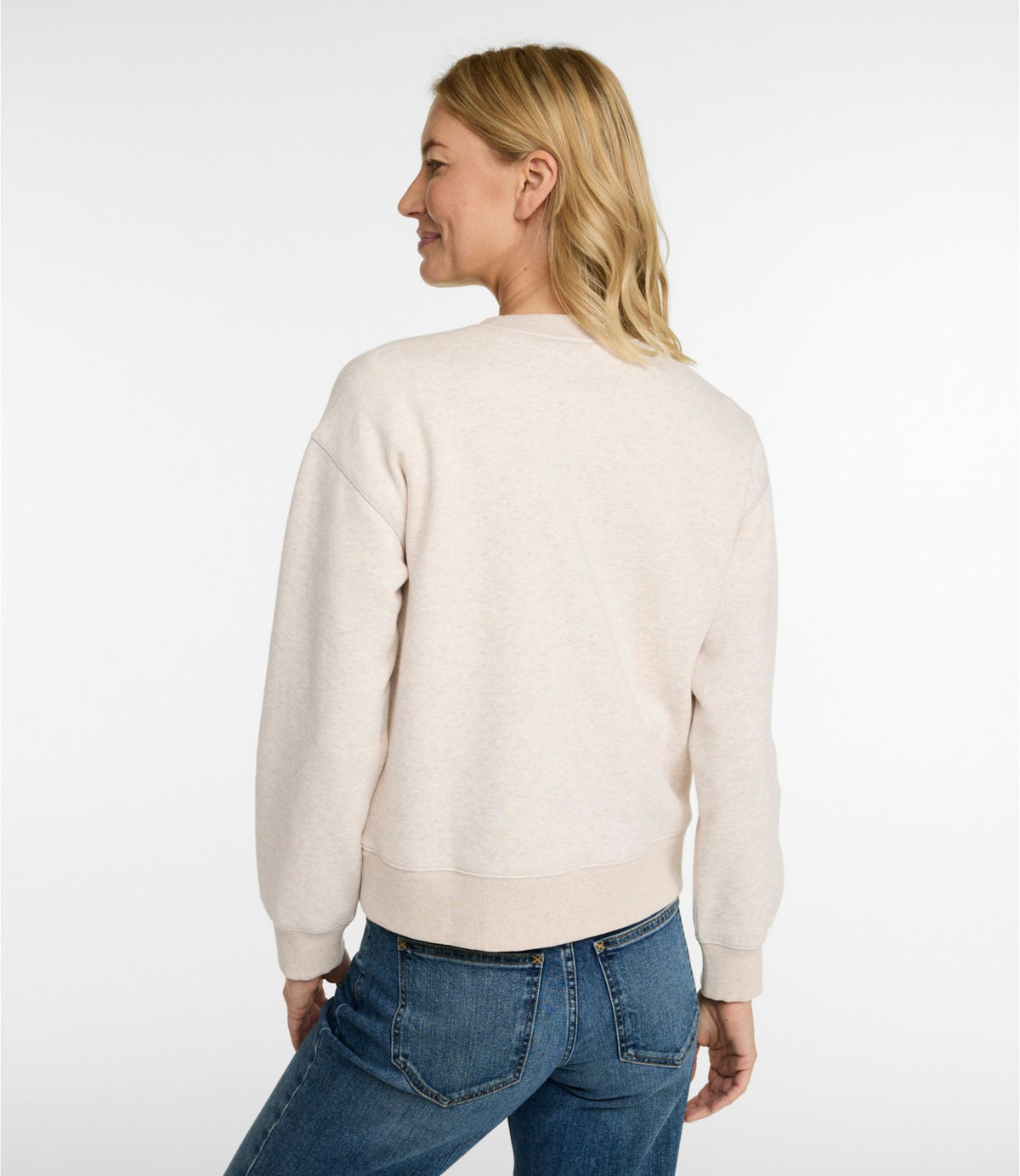 L.L.Bean Women's Mountain Classic Sweatshirt, Crewneck Logo Oatmeal Heather Retro Outdoor Tradition