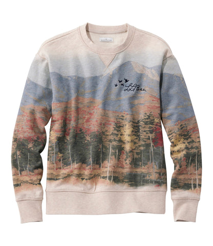 L.L.Bean Women's Signature Camp Sweatshirt, Crewneck Print Oatmeal Heather Mountain Scenic