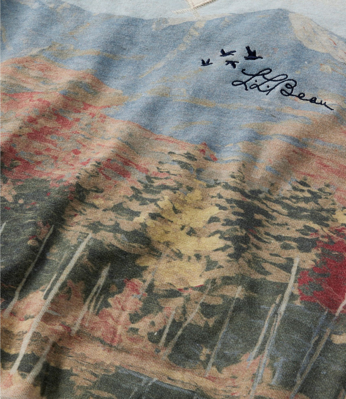 L.L.Bean Women's Signature Camp Sweatshirt, Crewneck Print Oatmeal Heather Mountain Scenic