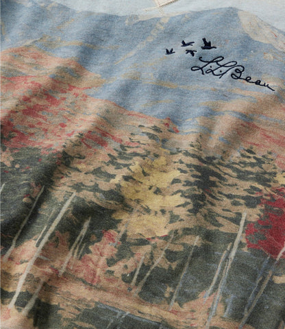 L.L.Bean Women's Signature Camp Sweatshirt, Crewneck Print Oatmeal Heather Mountain Scenic