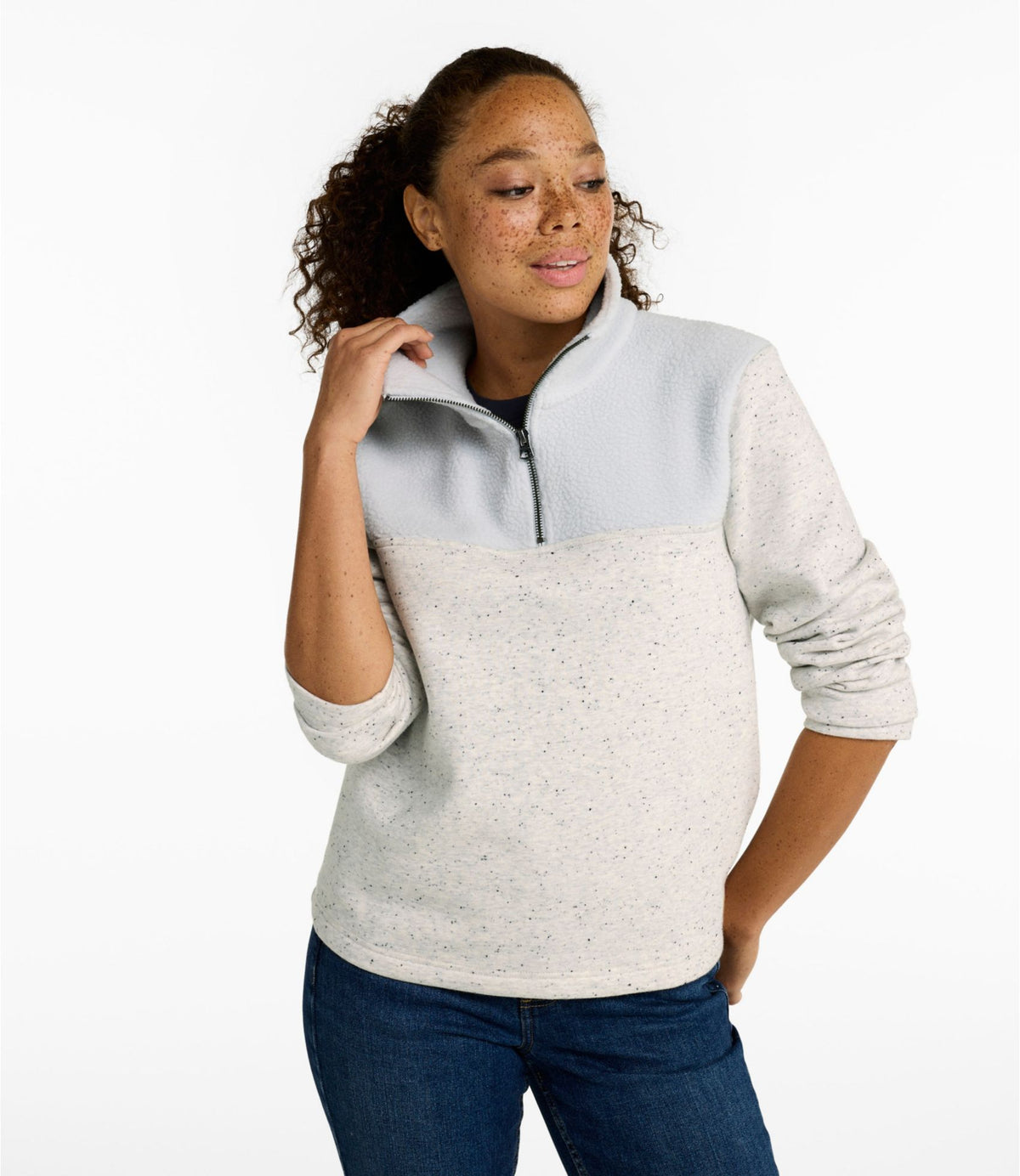 L.L.Bean Women's Double L® Soft Donegal Sweatshirt, Quarter-Zip Novelty Deepest Brown Donegal