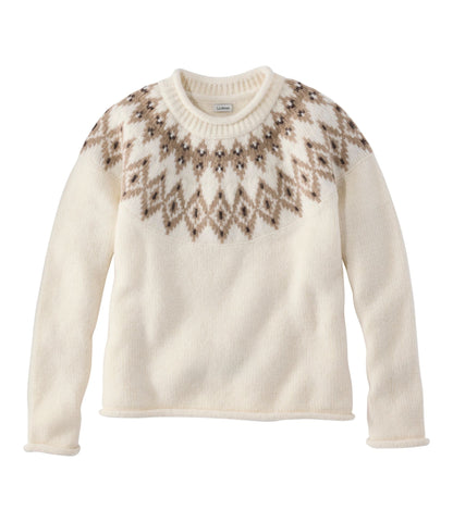 L.L.Bean Women's Bean's Classic Ragg Wool Sweater, Rollneck Novelty Bone Fair Isle
