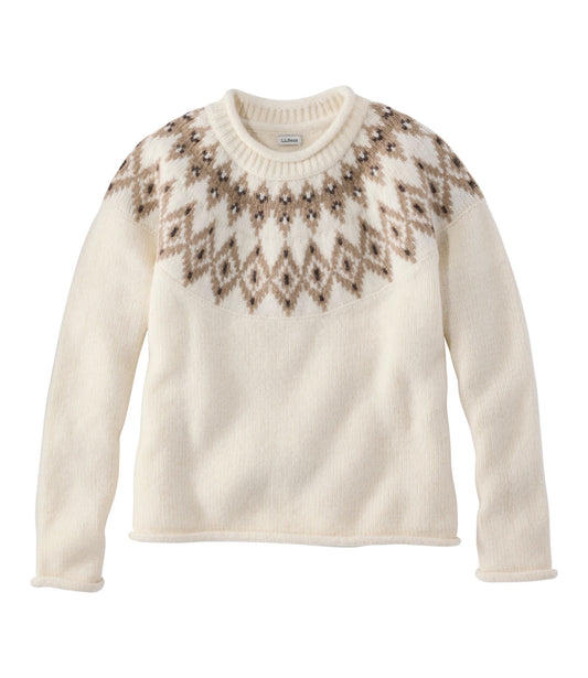 L.L.Bean Women's Bean's Classic Ragg Wool Sweater, Rollneck Novelty Bone Fair Isle