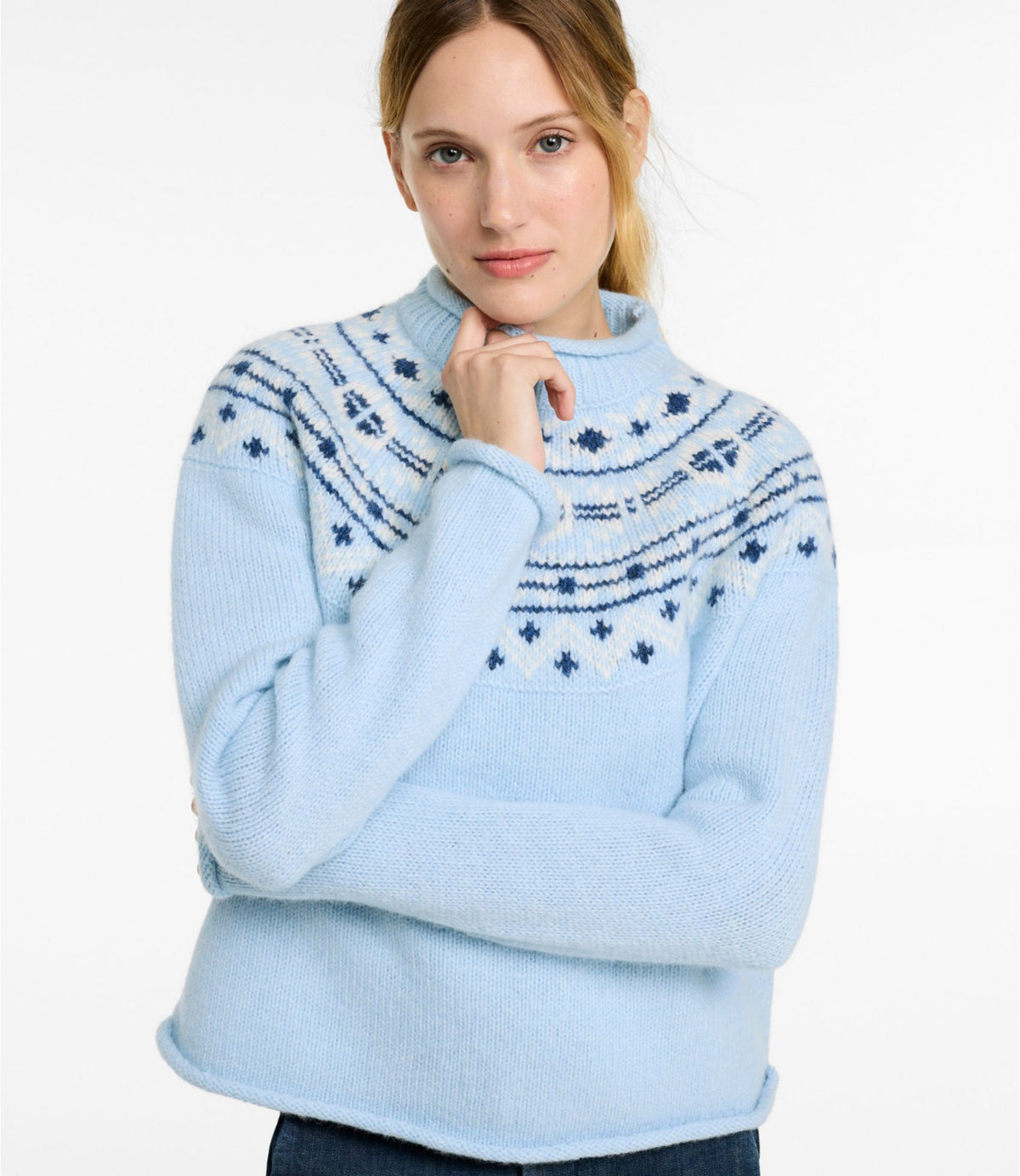 L.L.Bean Women's Bean's Classic Ragg Wool Sweater, Rollneck Novelty Bone Fair Isle