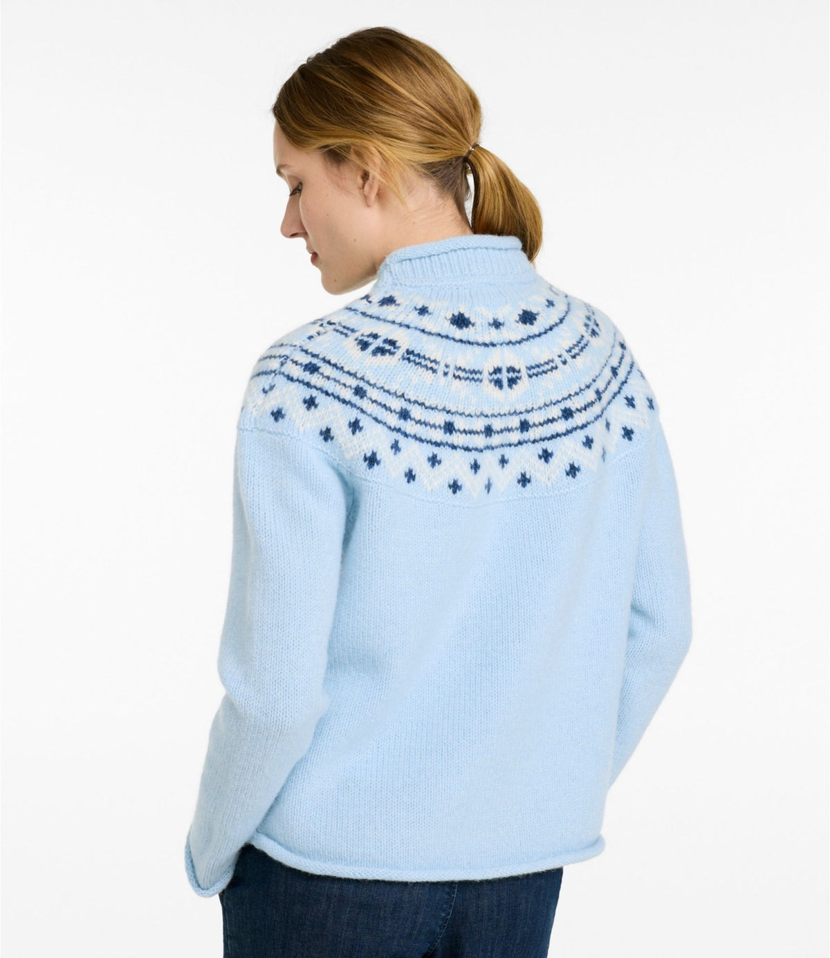 L.L.Bean Women's Bean's Classic Ragg Wool Sweater, Rollneck Novelty Bone Fair Isle