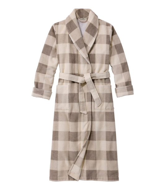 L.L.Bean Women's Soft Plush Terry Robe, Plaid Cream/Heritage Tan Plaid