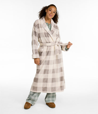 L.L.Bean Women's Soft Plush Terry Robe, Plaid Cream/Heritage Tan Plaid