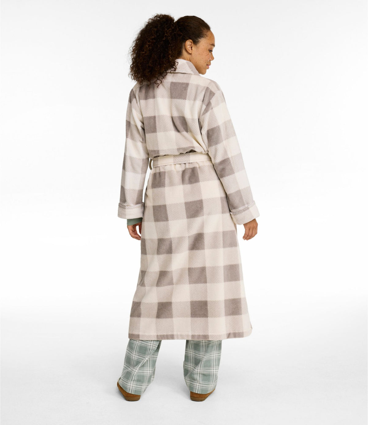 L.L.Bean Women's Soft Plush Terry Robe, Plaid Cream/Heritage Tan Plaid
