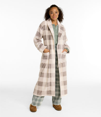L.L.Bean Women's Soft Plush Terry Robe, Plaid Cream/Heritage Tan Plaid