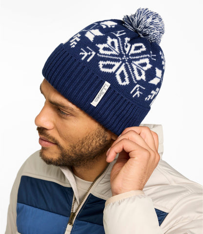 L.L.Bean Adults' L.L.Bean Snowflake Chunky Yarn Pom Hat Classic Navy/Sea Salt