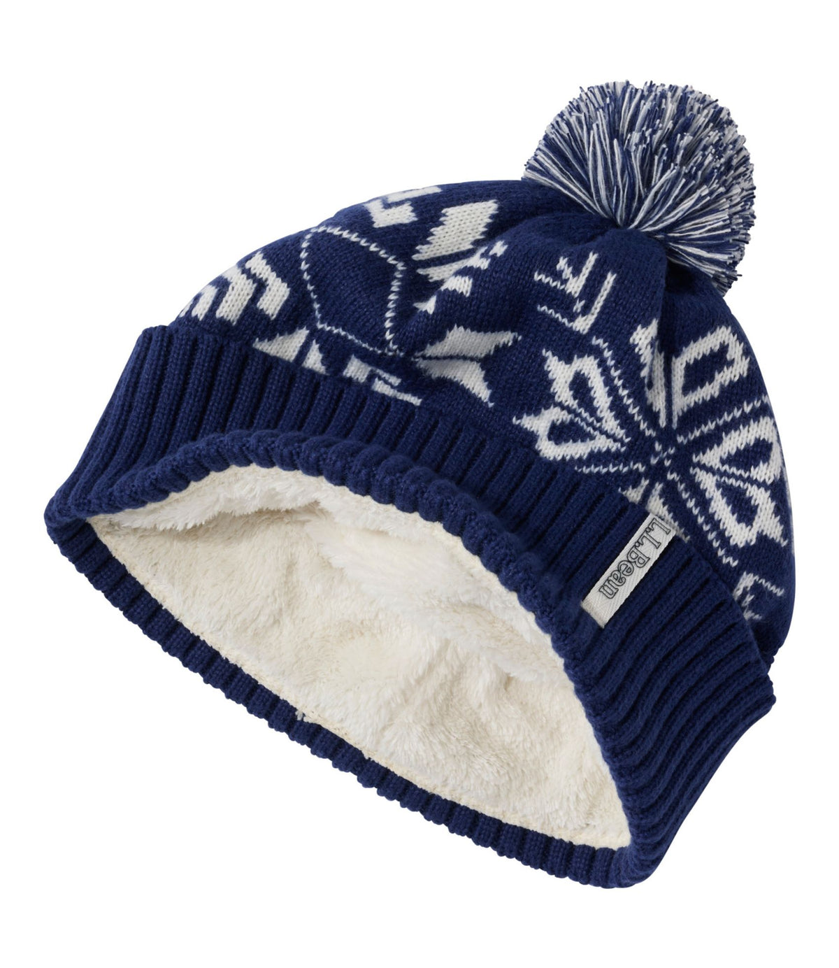 L.L.Bean Adults' L.L.Bean Snowflake Chunky Yarn Pom Hat Classic Navy/Sea Salt