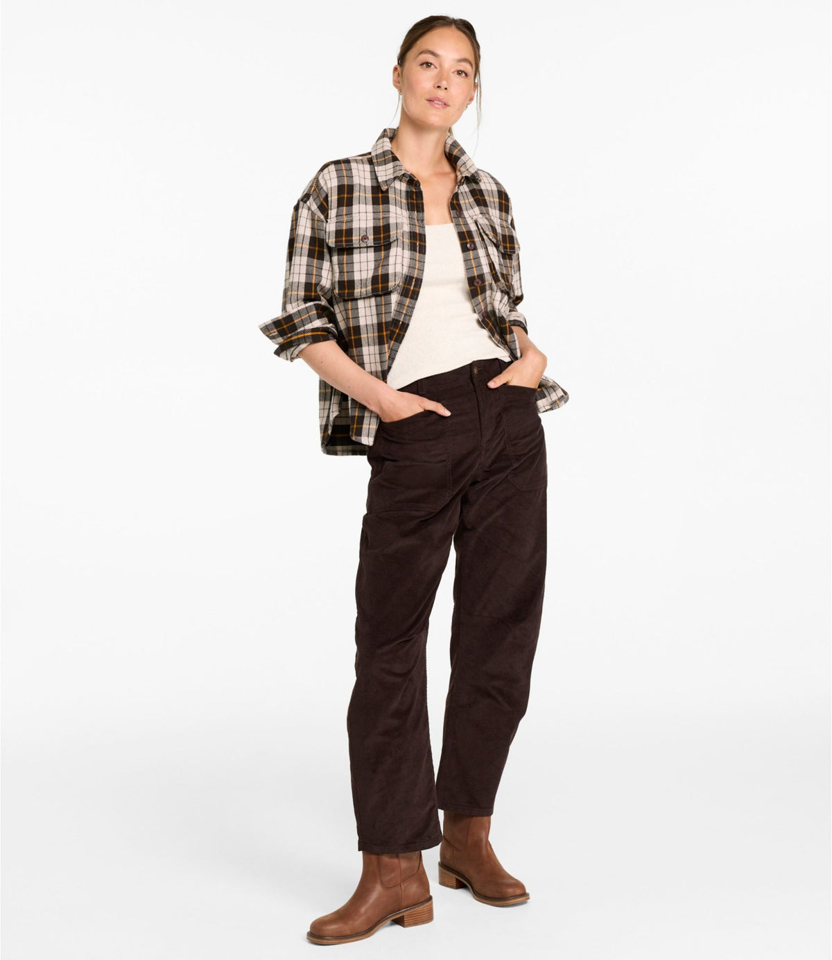 L.L.Bean Women's Signature 1912 Premium Corduroy Pants, High-Rise Barrel Ankle Deepest Brown