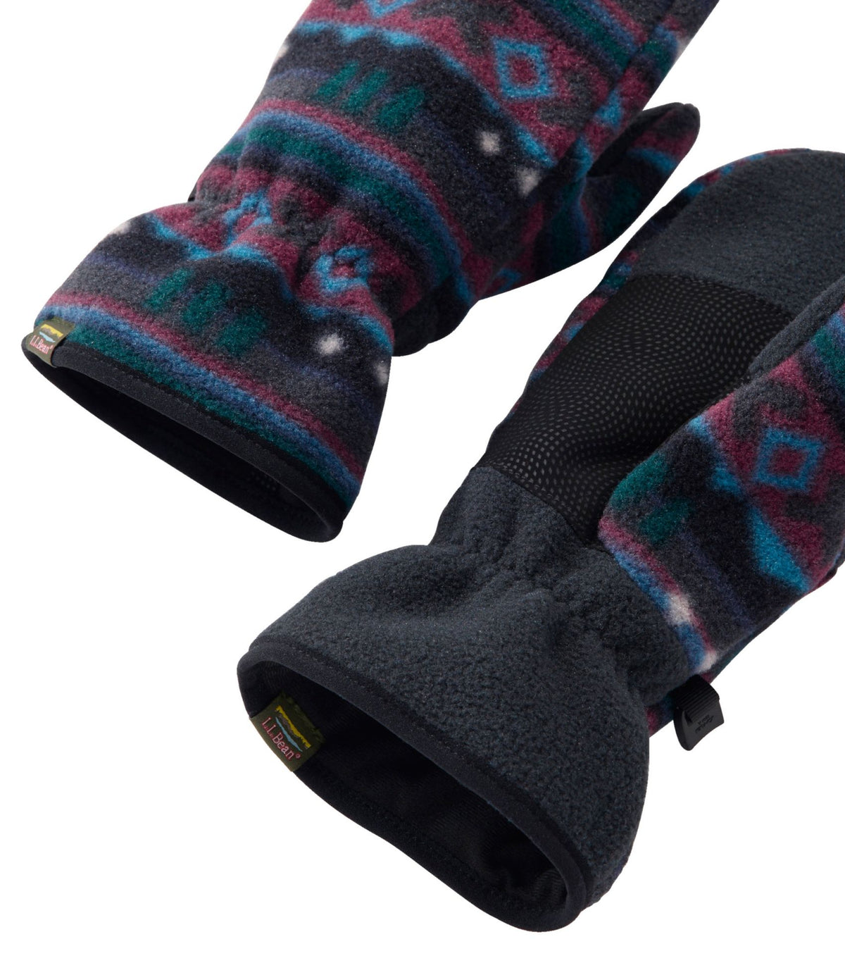 L.L.Bean Adults' L.L.Bean Mountain Classic Fleece Mittens, Print Teal Frost Woodblock