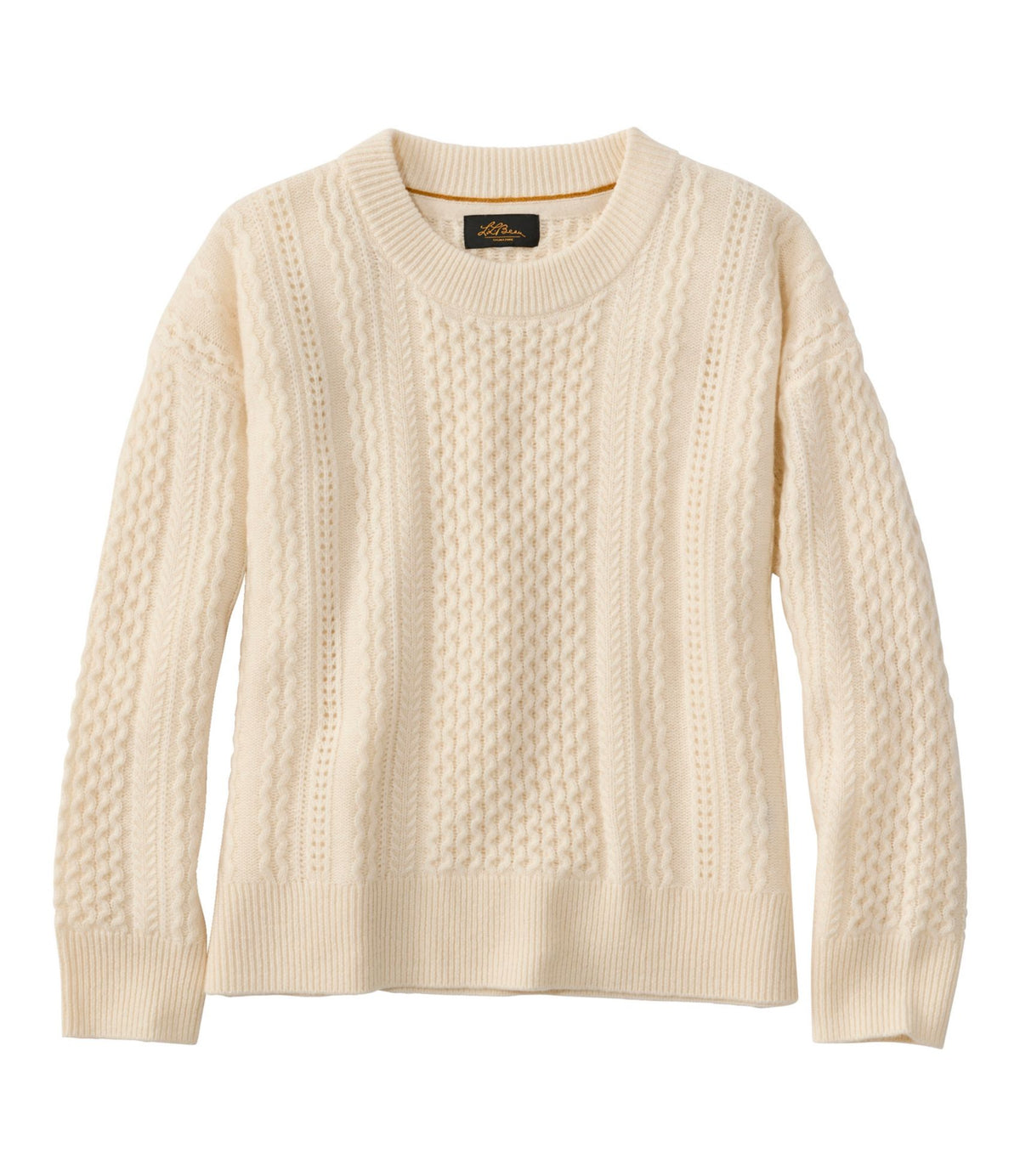 L.L.Bean Women's Signature Cashmere Fisherman Sweater, Crewneck Cream
