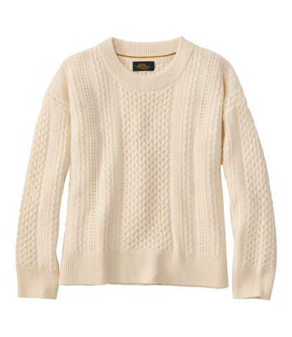 L.L.Bean Women's Signature Cashmere Fisherman Sweater, Crewneck Cream