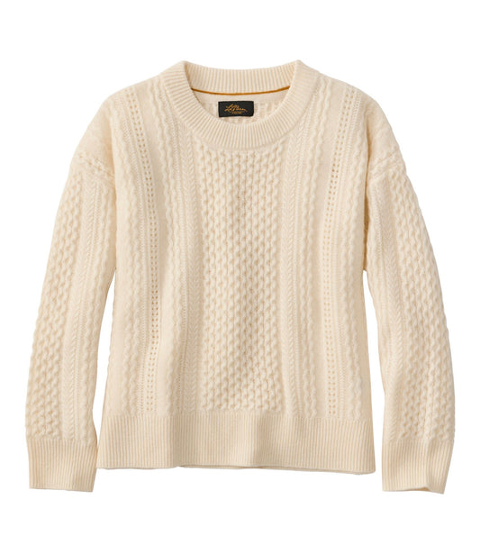 L.L.Bean Women's Signature Cashmere Fisherman Sweater, Crewneck Cream