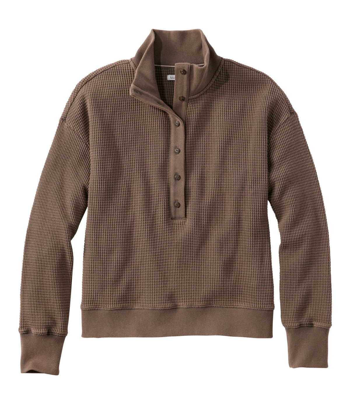 L.L.Bean Women's Sunwashed Waffle Top, Mockneck Henley Dark Cinder