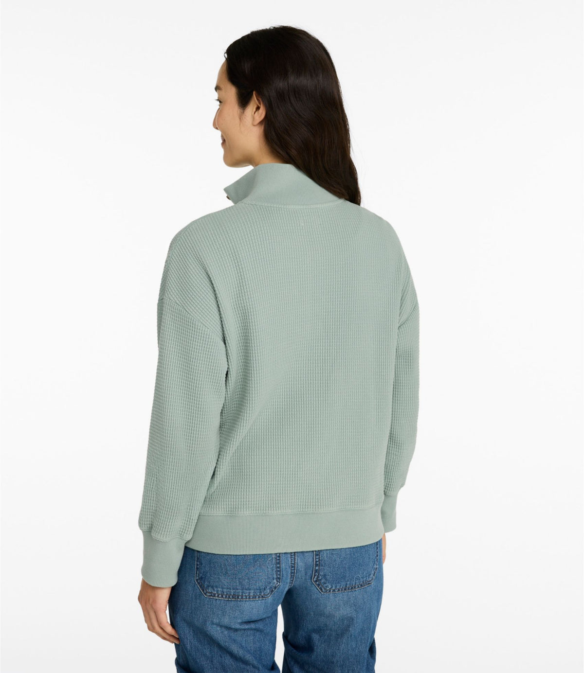 L.L.Bean Women's Sunwashed Waffle Top, Mockneck Henley Dark Cinder