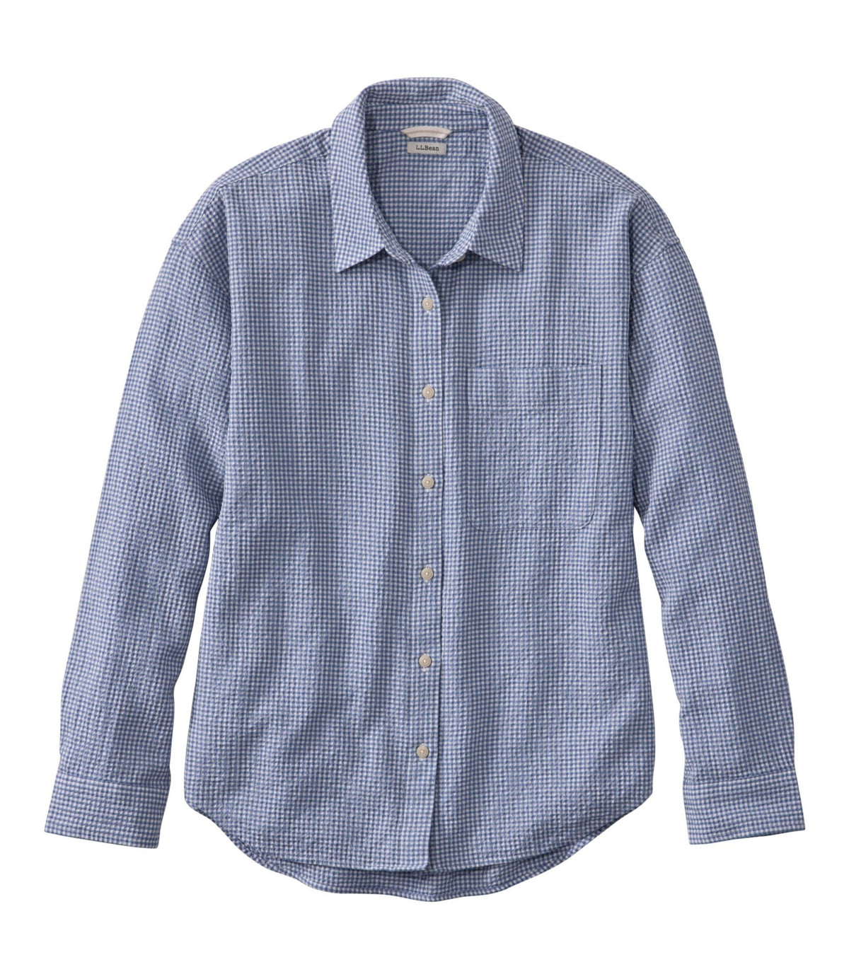 L.L.Bean Women's Sunwashed Textured Big Shirt Deep Lake Check