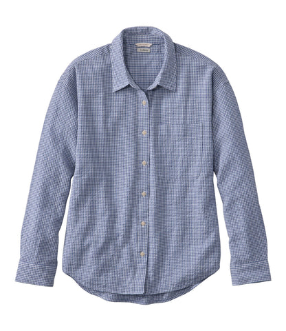 L.L.Bean Women's Sunwashed Textured Big Shirt Deep Lake Check