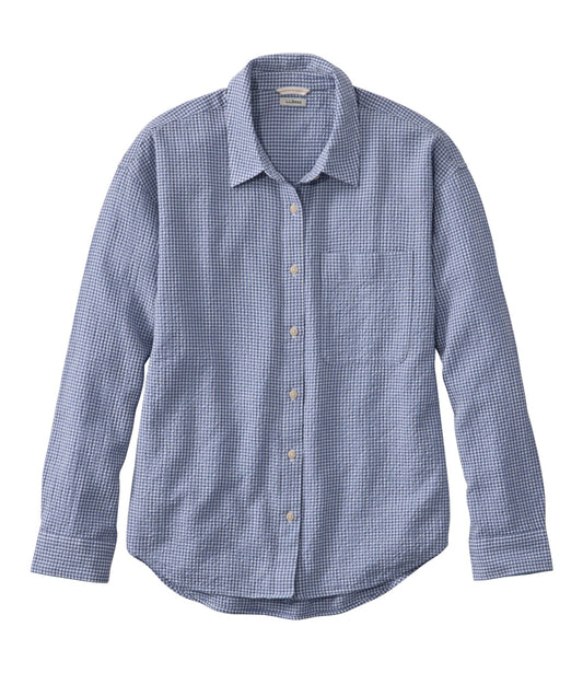 L.L.Bean Women's Sunwashed Textured Big Shirt Deep Lake Check