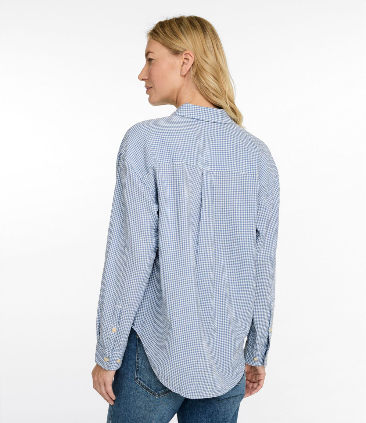 L.L.Bean Women's Sunwashed Textured Big Shirt Deep Lake Check