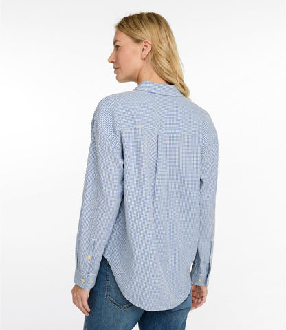 L.L.Bean Women's Sunwashed Textured Big Shirt Deep Lake Check