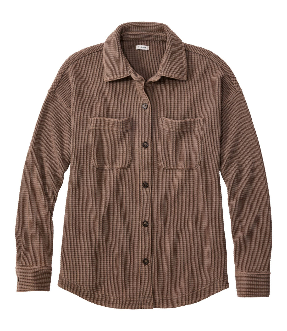 L.L.Bean Women's Sunwashed Waffle Big Shirt Dark Cinder