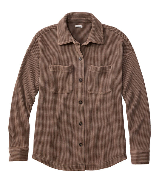 L.L.Bean Women's Sunwashed Waffle Big Shirt Dark Cinder
