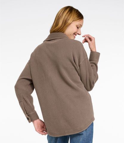 L.L.Bean Women's Sunwashed Waffle Big Shirt Dark Cinder