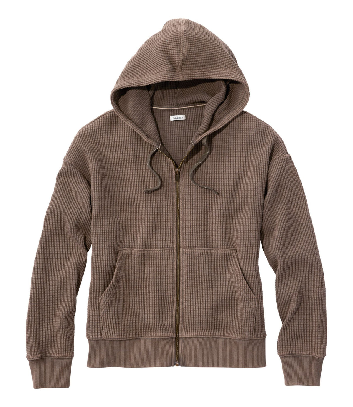 L.L.Bean Women's Sunwashed Waffle Top, Full-Zip Hoodie Dark Cinder