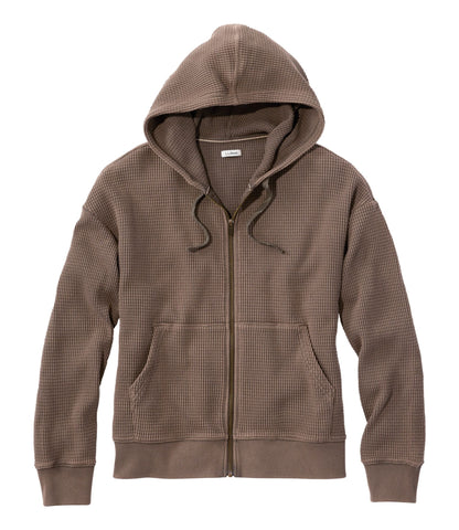 L.L.Bean Women's Sunwashed Waffle Top, Full-Zip Hoodie Dark Cinder