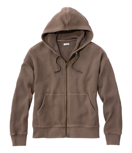 L.L.Bean Women's Sunwashed Waffle Top, Full-Zip Hoodie Dark Cinder