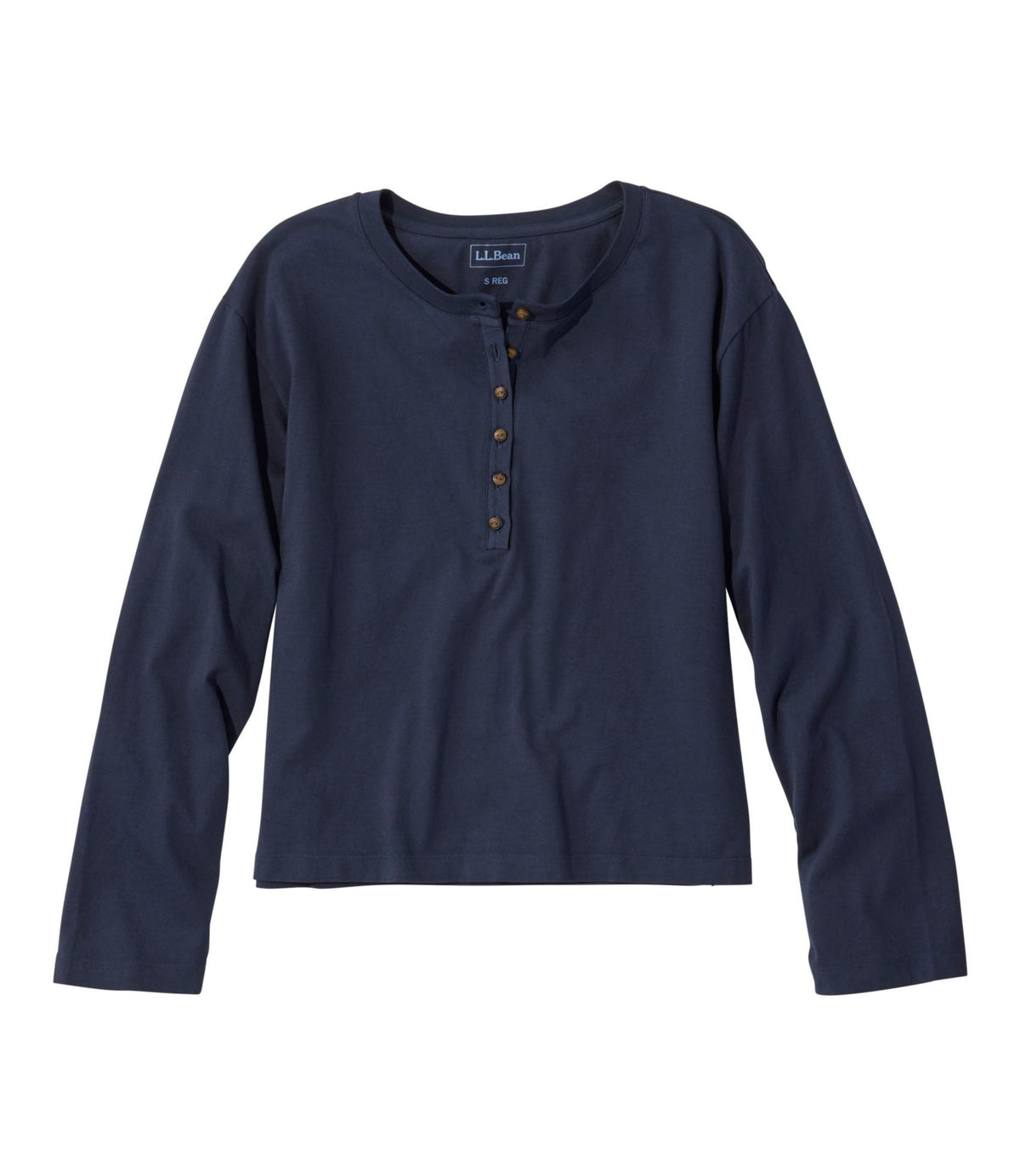 L.L.Bean Women's Sunwashed Tee, Long-Sleeve Cropped Boxy Henley Classic Navy