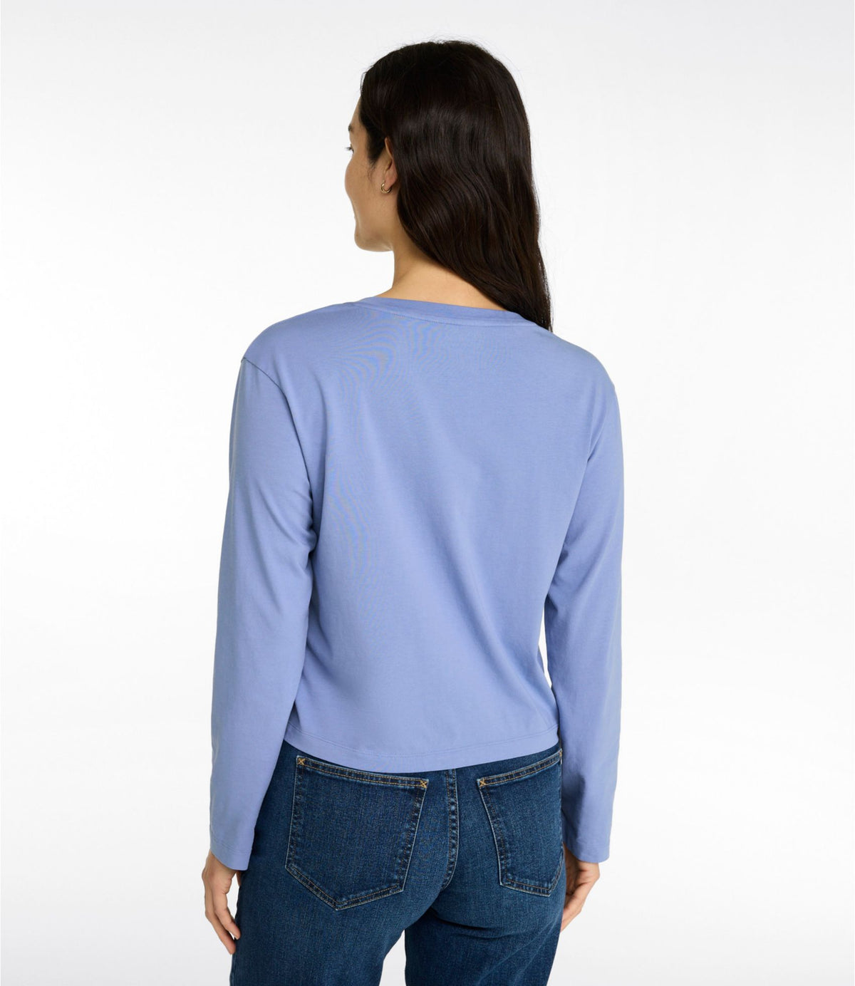 L.L.Bean Women's Sunwashed Tee, Long-Sleeve Cropped Boxy Henley Classic Navy
