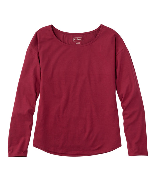 L.L.Bean Women's Soft Stretch Supima-Blend Tee, Long Dolman-Sleeve Jewelneck Bordeaux