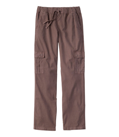 L.L.Bean Women's Sunwashed Cotton-Blend Pull-On Pants, Mid-Rise Cargo Dark Cocoa