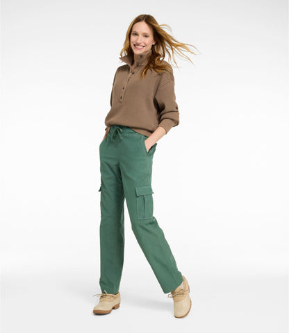 L.L.Bean Women's Sunwashed Cotton-Blend Pull-On Pants, Mid-Rise Cargo Dark Cocoa