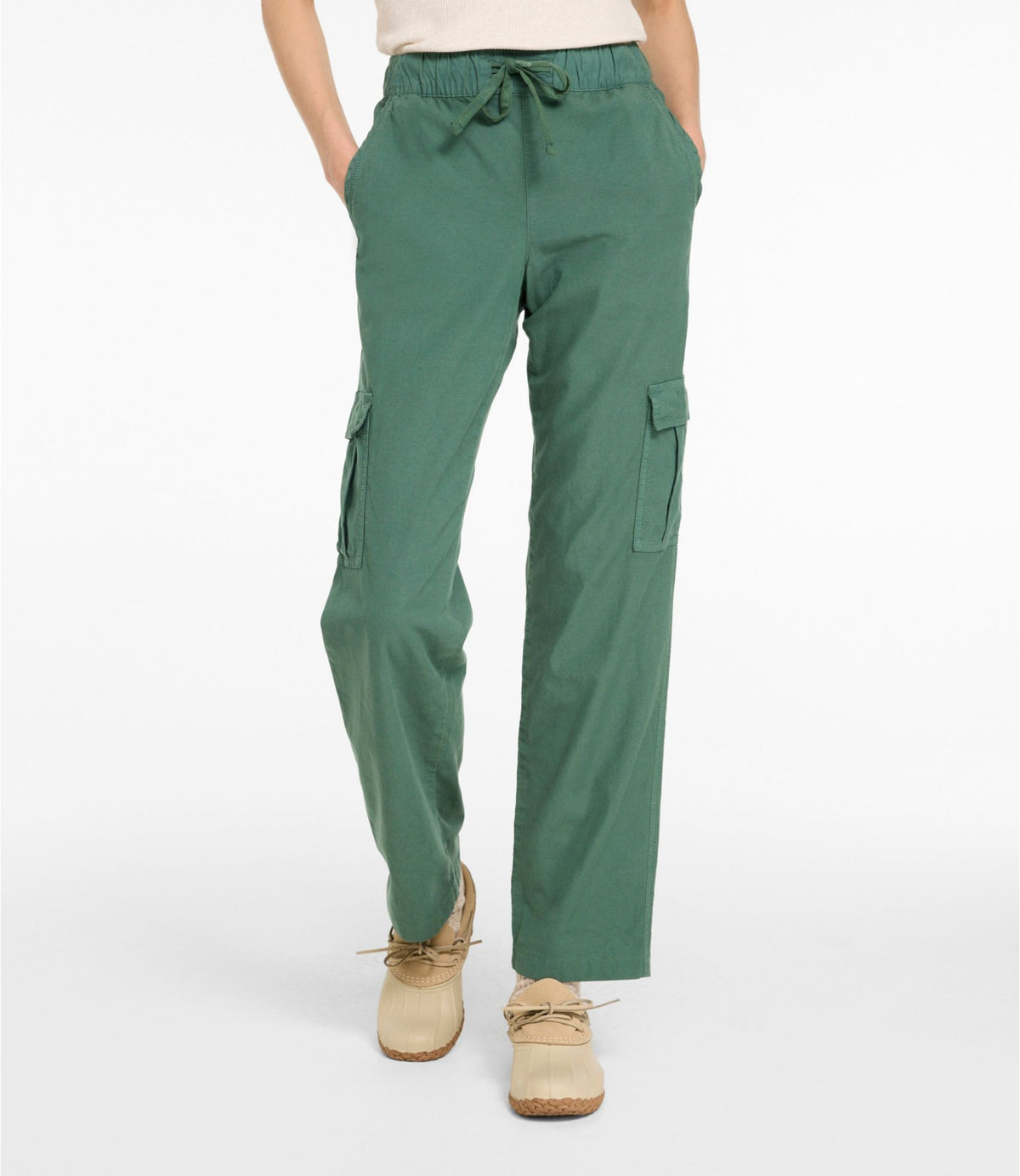 L.L.Bean Women's Sunwashed Cotton-Blend Pull-On Pants, Mid-Rise Cargo Dark Cocoa