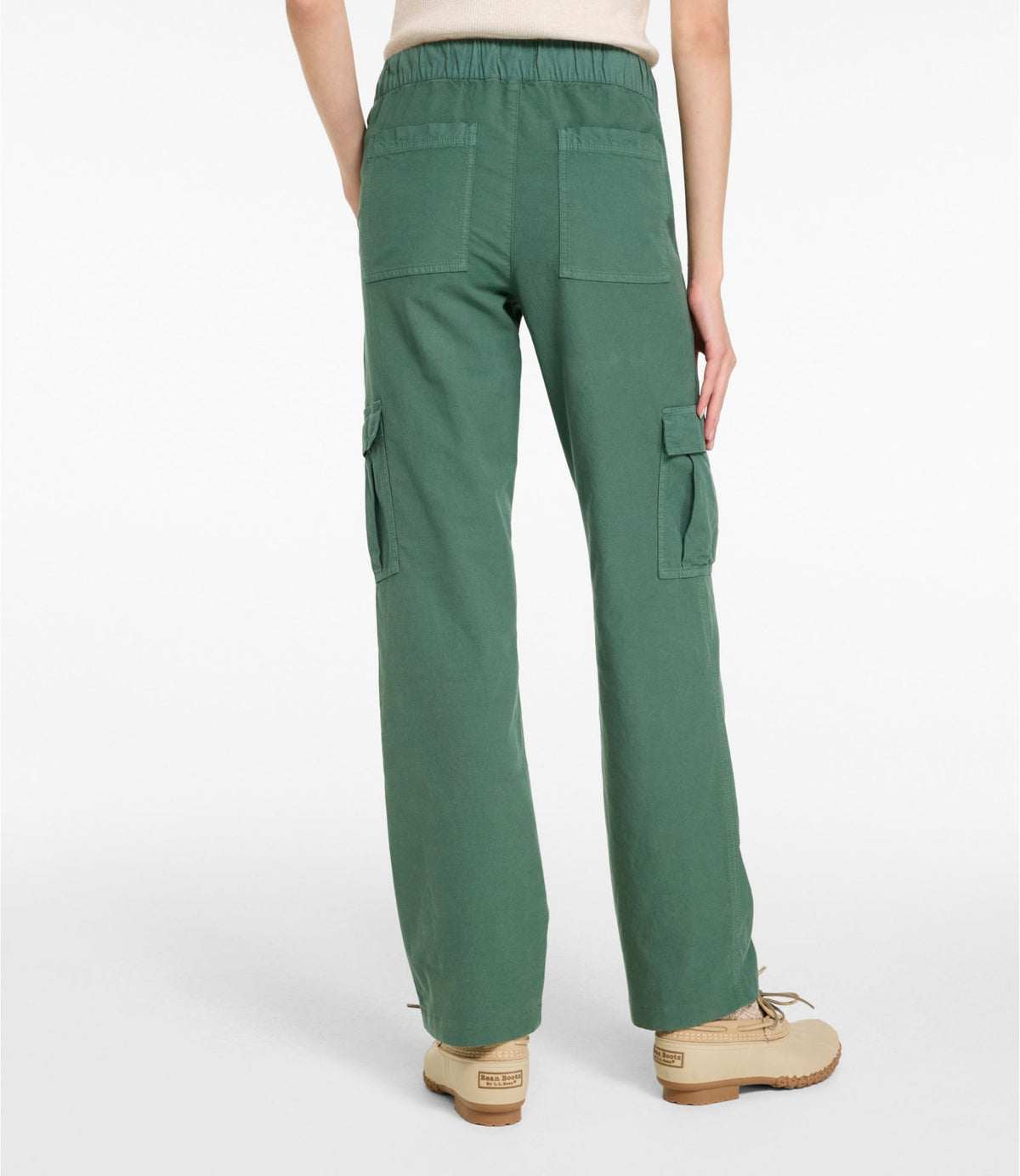 L.L.Bean Women's Sunwashed Cotton-Blend Pull-On Pants, Mid-Rise Cargo Dark Cocoa