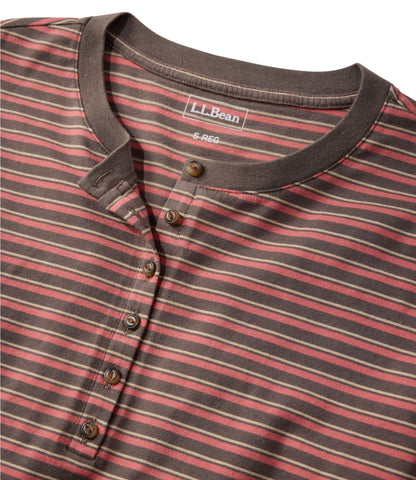 L.L.Bean Women's Sunwashed Tee, Long-Sleeve Cropped Boxy Henley Novelty Cream/Deep Lake/Surf Blue