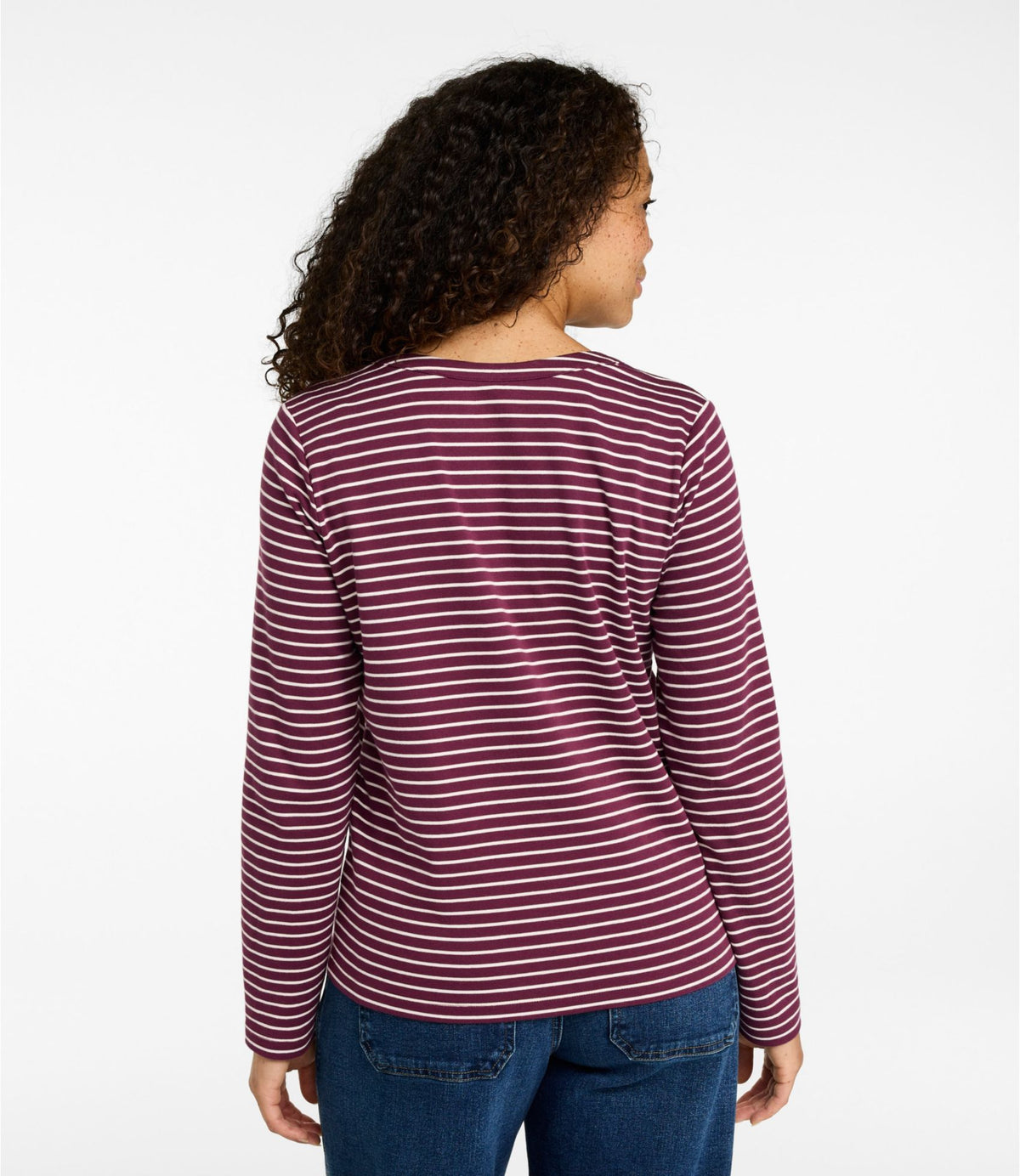 L.L.Bean Women's L.L.Bean Tee, Long-Sleeve Splitneck Stripe Cream/Deepest Brown