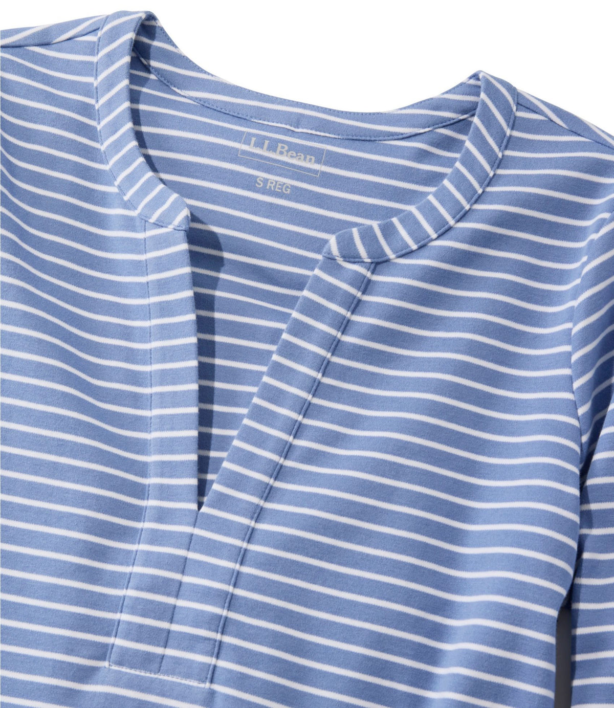 L.L.Bean Women's L.L.Bean Tee, Long-Sleeve Splitneck Stripe Cream/Deepest Brown