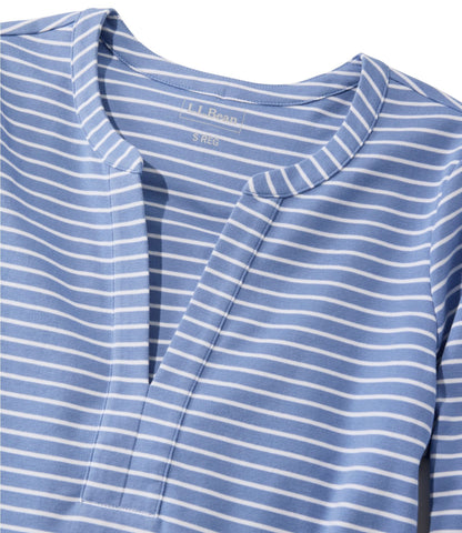 L.L.Bean Women's L.L.Bean Tee, Long-Sleeve Splitneck Stripe Cream/Deepest Brown